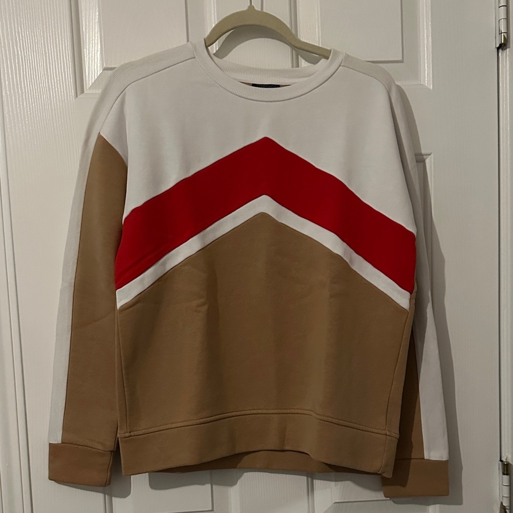 Topshop Women's Sweater with Red and Tan Chevron